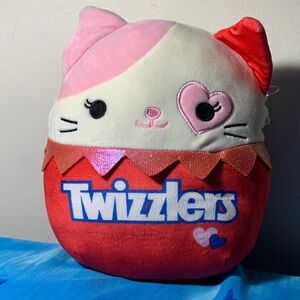 Squishmallows Twizzlers Pink and Red Cat Plush